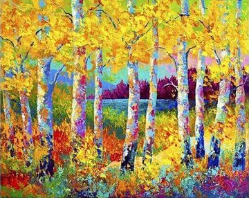 Landscapes Painting - Red Yellow Trees Autumn by Knife 12